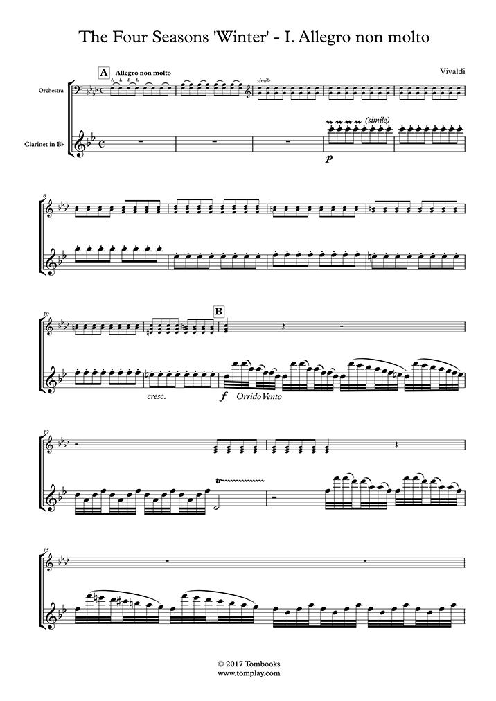 Clarinet Sheet Music The Four Seasons 'Winter' - I. Allegro Non Molto ...